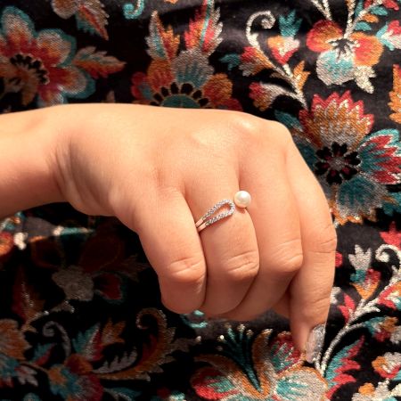 925 Sterling Silver Pearl Adjustable Elegant Band Ring